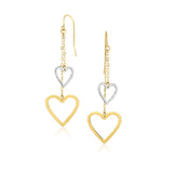 Two-Tone Gold 10k Cutout Heart Chain Dangling Earrings