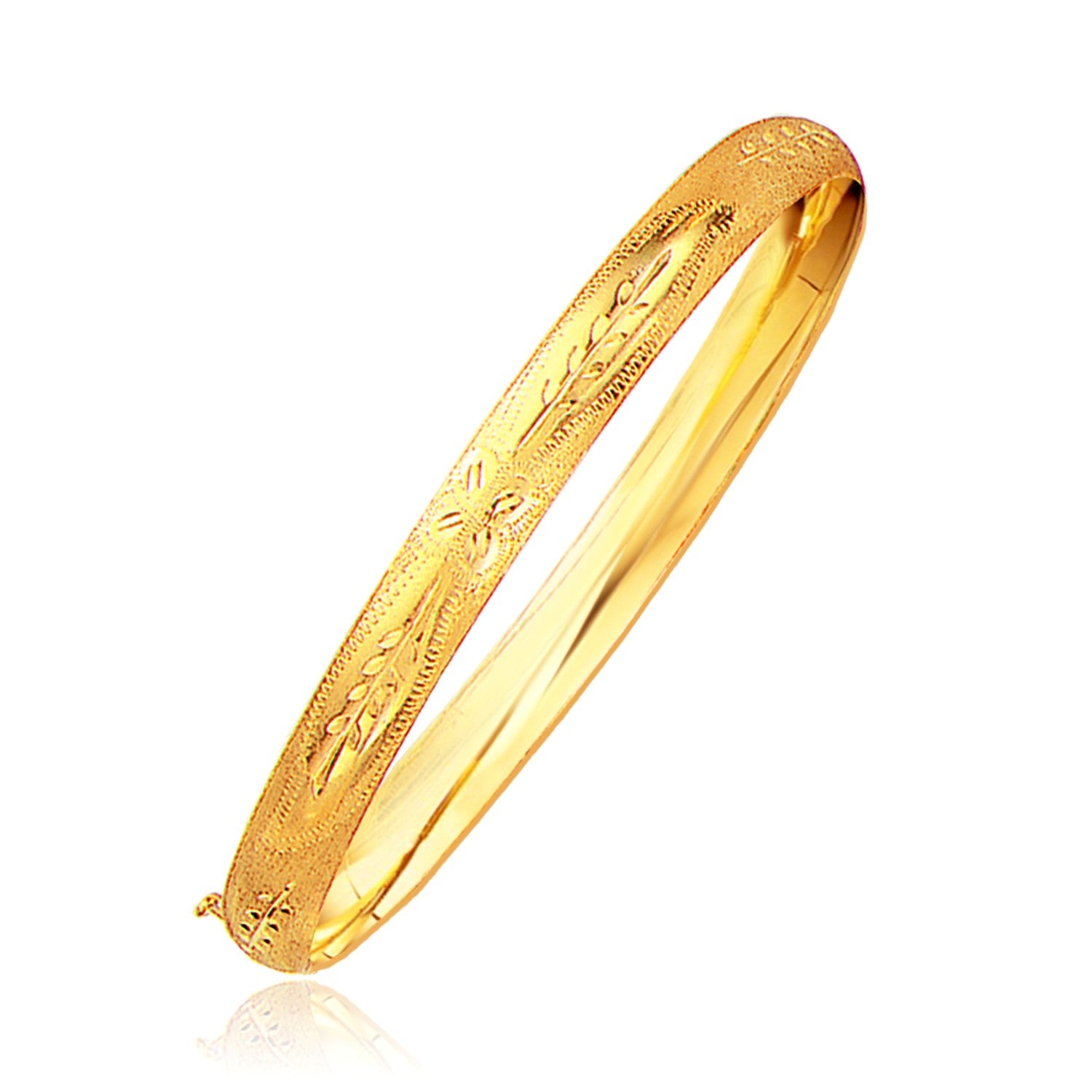 Yellow Gold 14k 6.0mm Classic Floral Carved Bangle