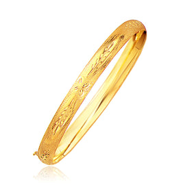Yellow Gold 14k 6.0mm Classic Floral Carved Bangle
