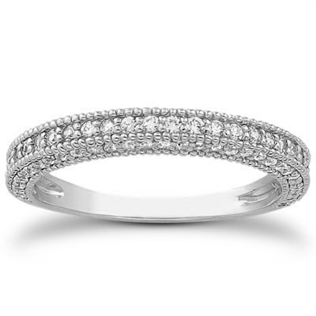 White Gold 14k Fancy Pave Milgrain Textured Diamond Wedding Ring