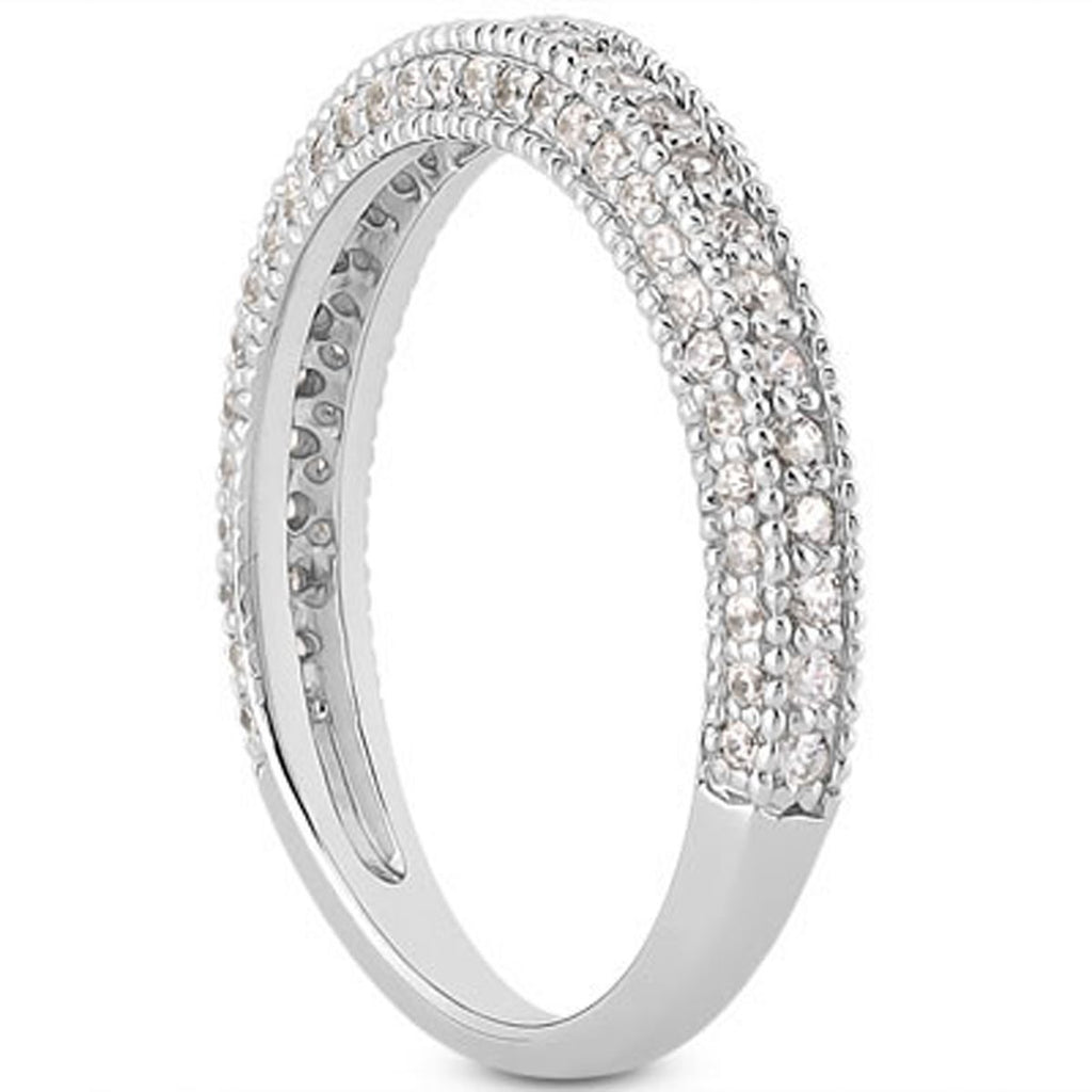 White Gold 14k Fancy Pave Milgrain Textured Diamond Wedding Ring