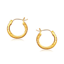 Load image into Gallery viewer, Yellow Gold 14k 5-8 inch Diameter Fancy Diamond Cut Hoop Earrings with Snap Lock Backing