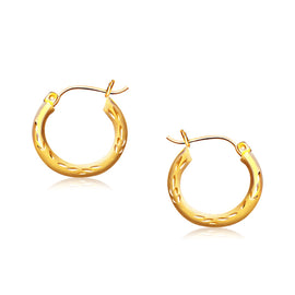 Yellow Gold 14k 5-8 inch Diameter Fancy Diamond Cut Hoop Earrings with Snap Lock Backing