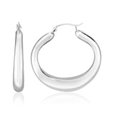 Sterling Silver Large Polished Puffed Oval Hoop Earrings with Hinged Snap Back