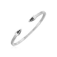 Load image into Gallery viewer, Sterling Silver Spike Cuff Women&#39;s Fancy Bracelet with Black Cubic Zirconias
