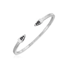 Sterling Silver Spike Cuff Women's Fancy Bracelet with Black Cubic Zirconias
