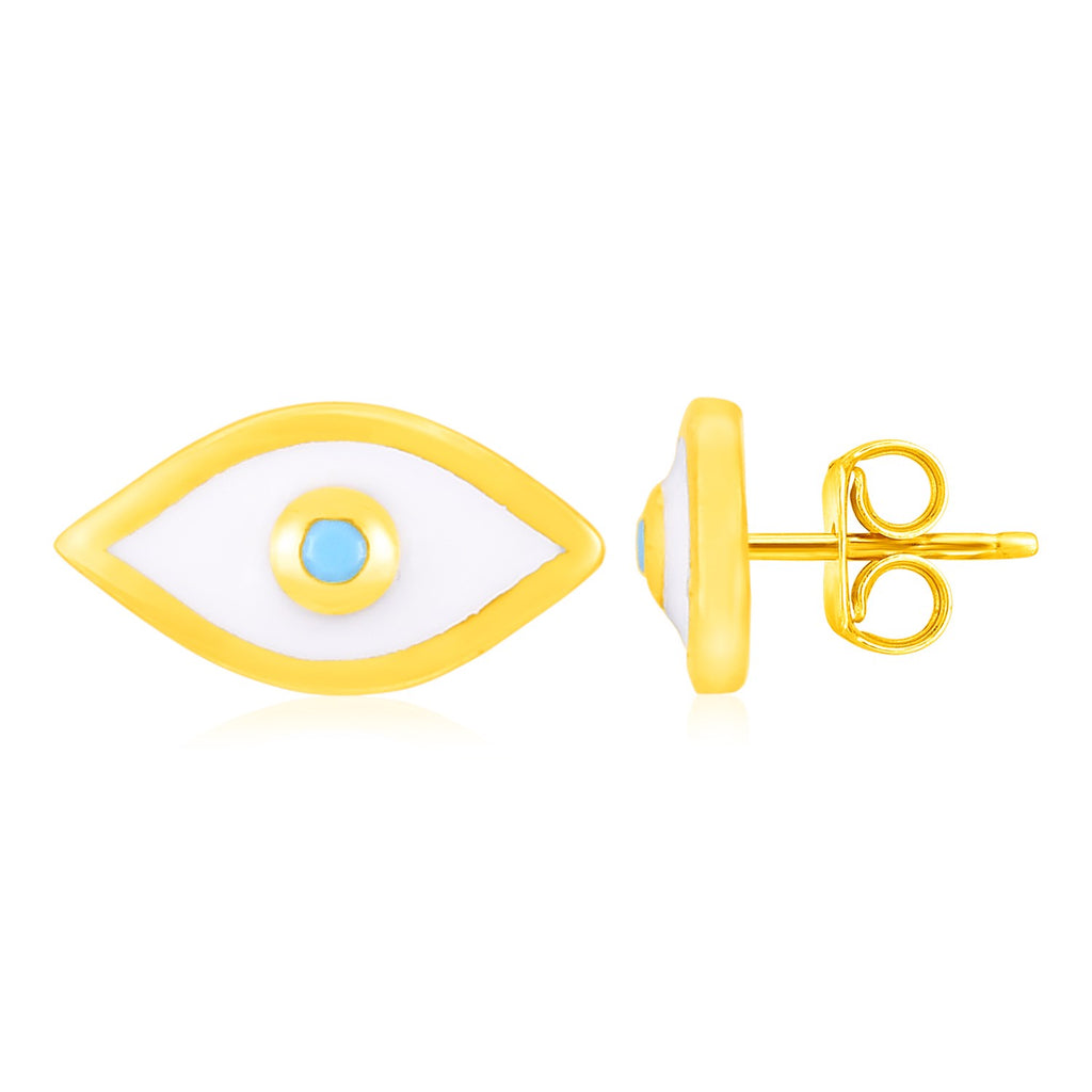 Yellow Gold 14K Evil Eye Fancy Earrings with Enamel