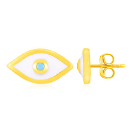 Yellow Gold 14K Evil Eye Fancy Earrings with Enamel