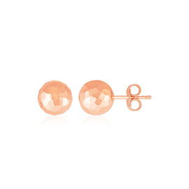 Rose Gold 14k Ball with Classic Faceted Texture Earrings