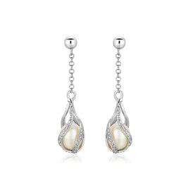 Sterling Silver Twisted Cage Style Earrings with Freshwater Pearls