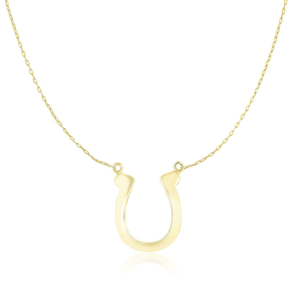 Yellow Gold 14k Chain Women's Link Necklace with Polished Horseshoe Charm