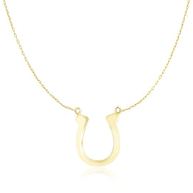 Yellow Gold 14k Chain Women's Link Necklace with Polished Horseshoe Charm