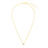 Yellow Gold 14k 17 inch Women's Link Necklace with Round White Topaz