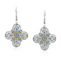 Sterling Silver and Yellow Gold 14K Blue Topaz Quatrefoil Fancy Earrings with Diamonds
