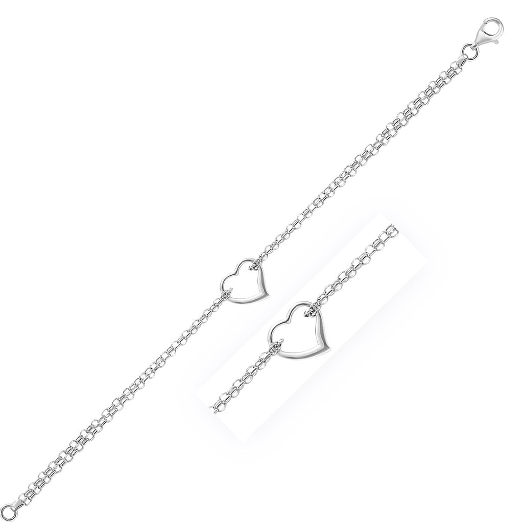 White Gold 14k Cable Chain Anklet with Open Heart Station