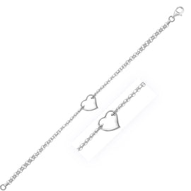 White Gold 14k Cable Chain Anklet with Open Heart Station