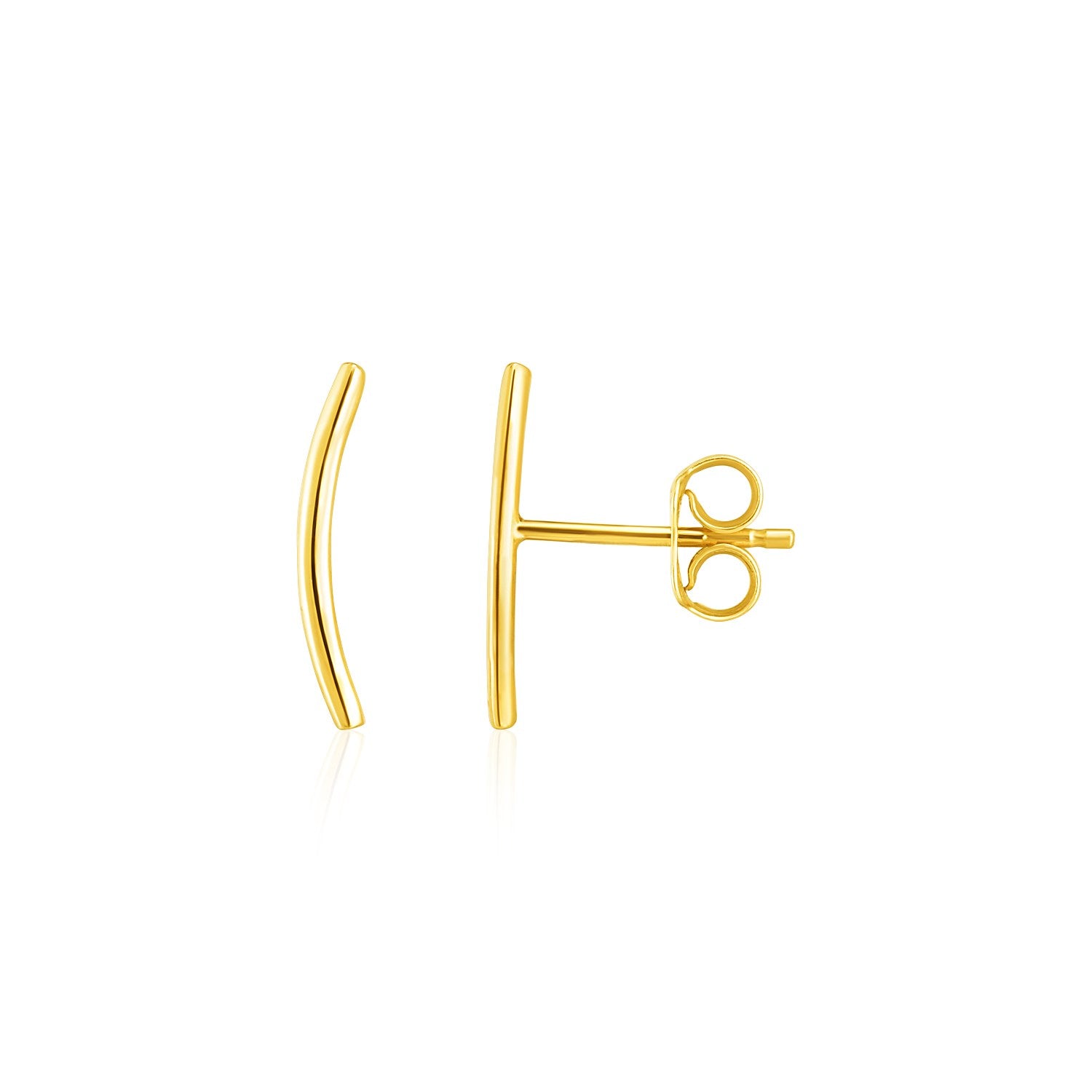 Yellow Gold 14k Curve Climber Post Earrings with Pushback Clasps