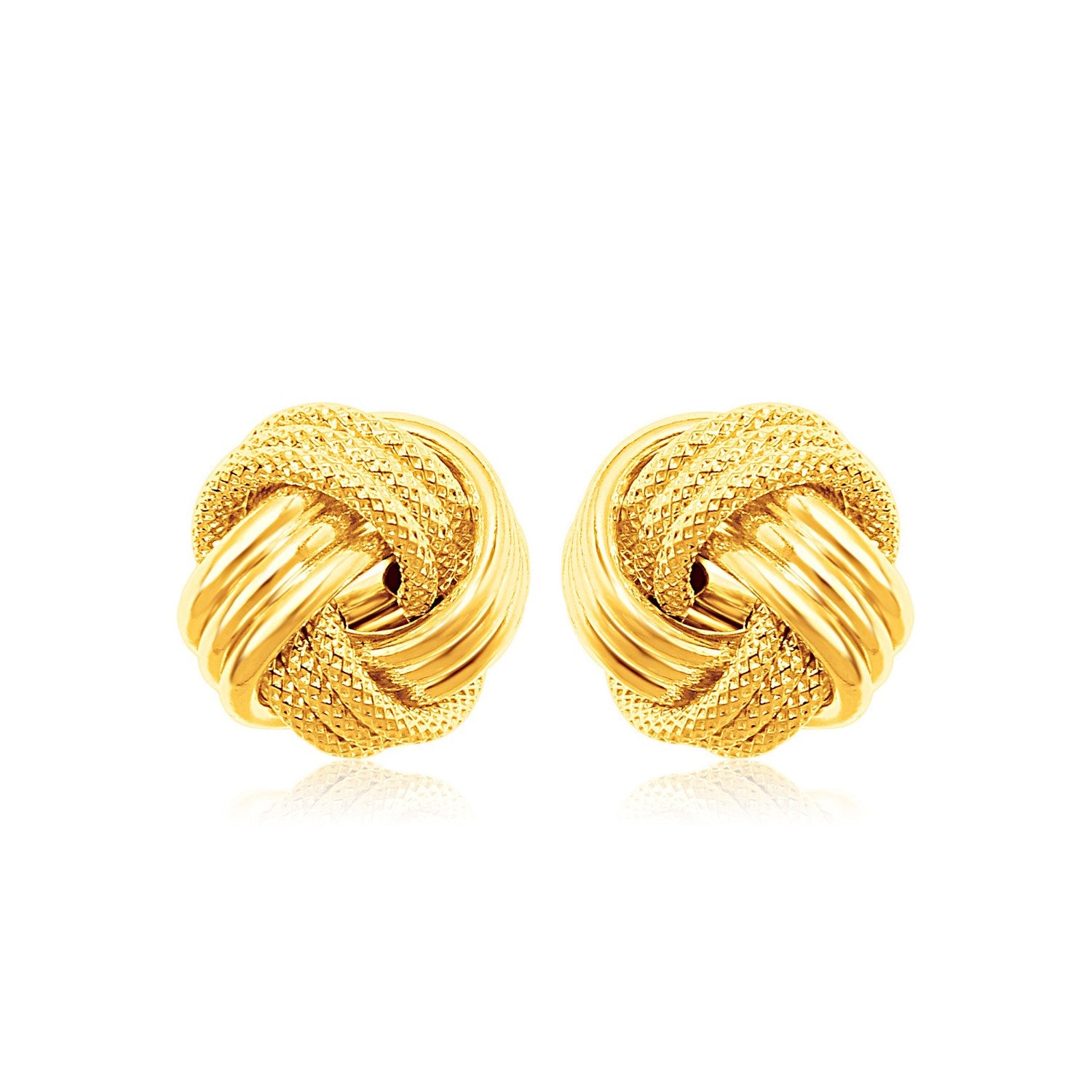 Yellow Gold 14k Love Knot Earrings with Ridge Texture
