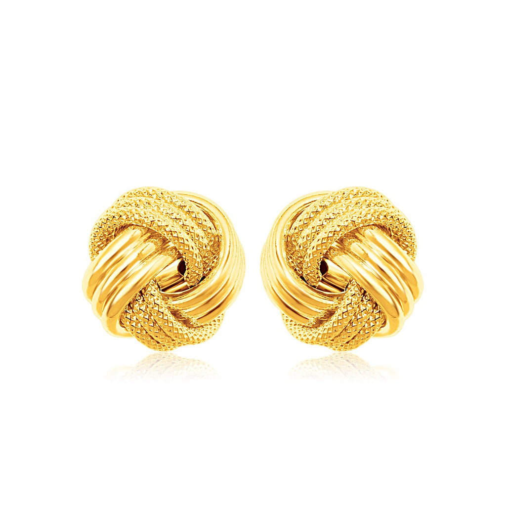 Yellow Gold 14k Love Knot Earrings with Ridge Texture