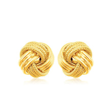 Load image into Gallery viewer, Yellow Gold 14k Love Knot Earrings with Ridge Texture