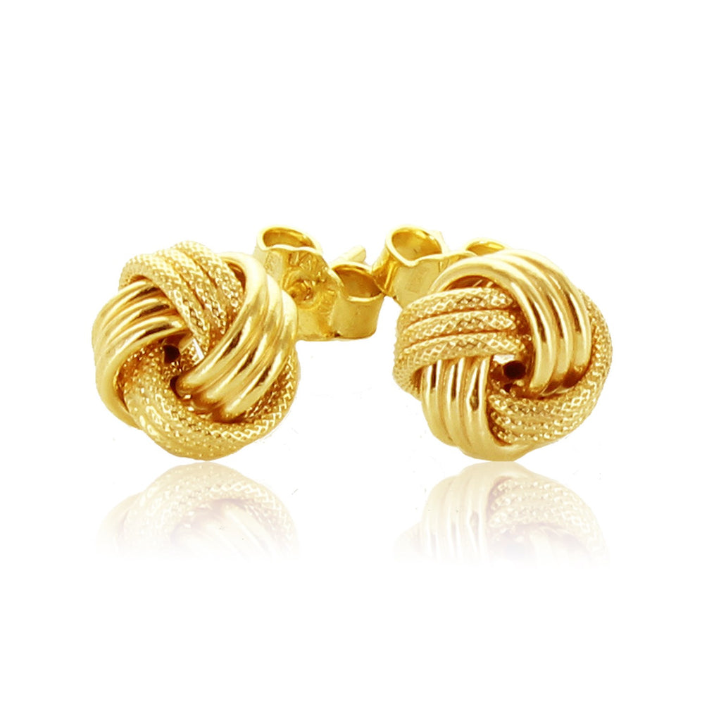 Yellow Gold 14k Love Knot Earrings with Ridge Texture