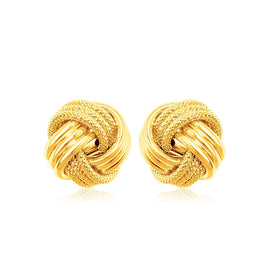 Yellow Gold 14k Love Knot Earrings with Ridge Texture