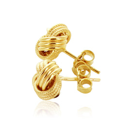 Yellow Gold 14k Love Knot Earrings with Ridge Texture