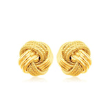 Yellow Gold 14k Love Knot Earrings with Ridge Texture