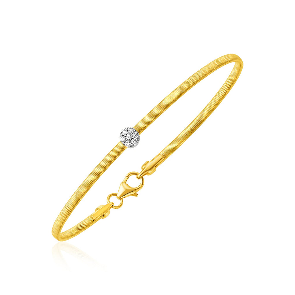 Two Tone Gold 14k Bangle with Brushed Texture and Diamonds in Lobster Claw