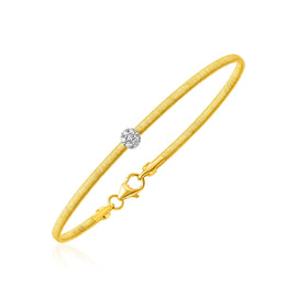 Two Tone Gold 14k Bangle with Brushed Texture and Diamonds in Lobster Claw