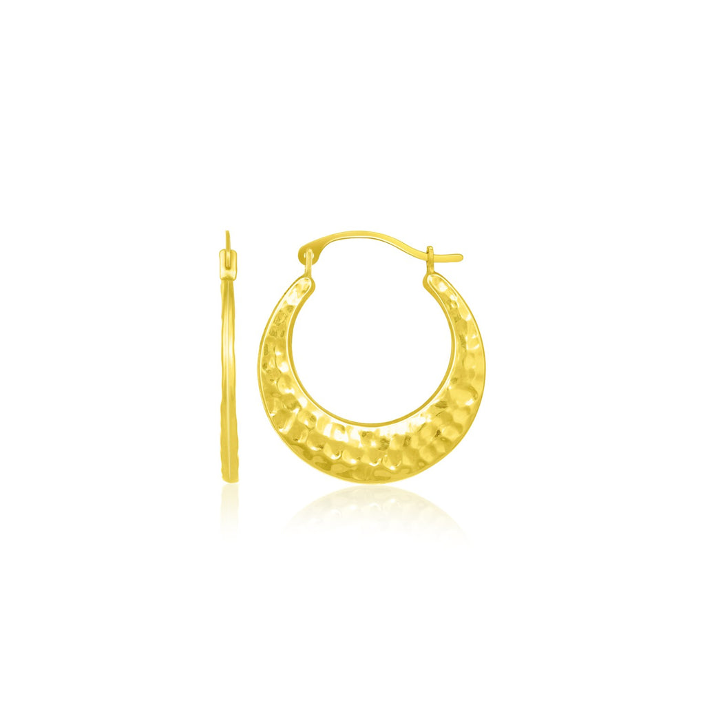 Yellow Gold 10k Graduated Textured Hoop Earrings with Snap Lock