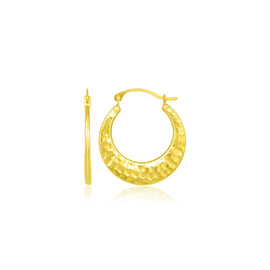 Yellow Gold 10k Graduated Textured Hoop Earrings with Snap Lock