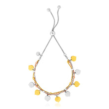 Load image into Gallery viewer, Sterling Silver Adjustable Three Toned Friendship Women&#39;s Bracelet with Polished Hearts