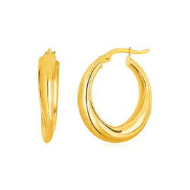 Yellow Gold 14k Oval Hoop Earrings with Hinged Snap Back
