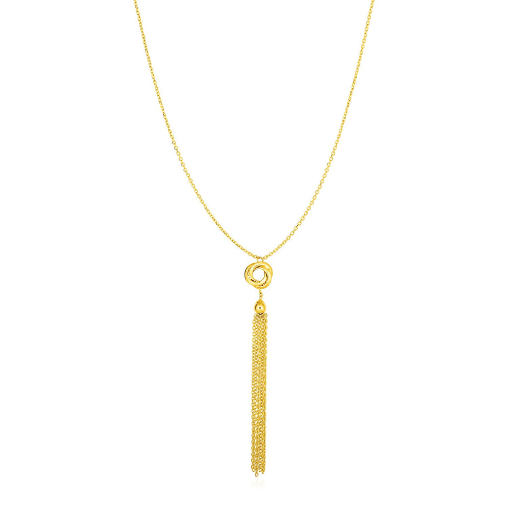 Yellow Gold 14k Women's Necklace with Tassel and Love Knot Pendant