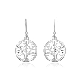 Sterling Silver Round Tree of Life Earrings