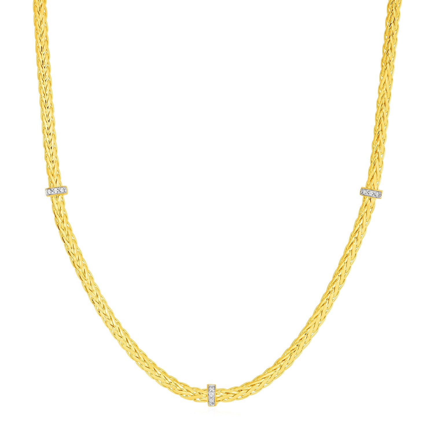 Yellow Gold 14k Woven Rope Women's Necklace with Diamonds Accents