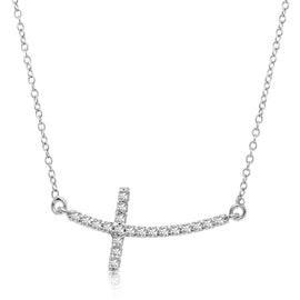 White Gold 14k Diamond Embellished Cross Women's Religious Motif Necklace