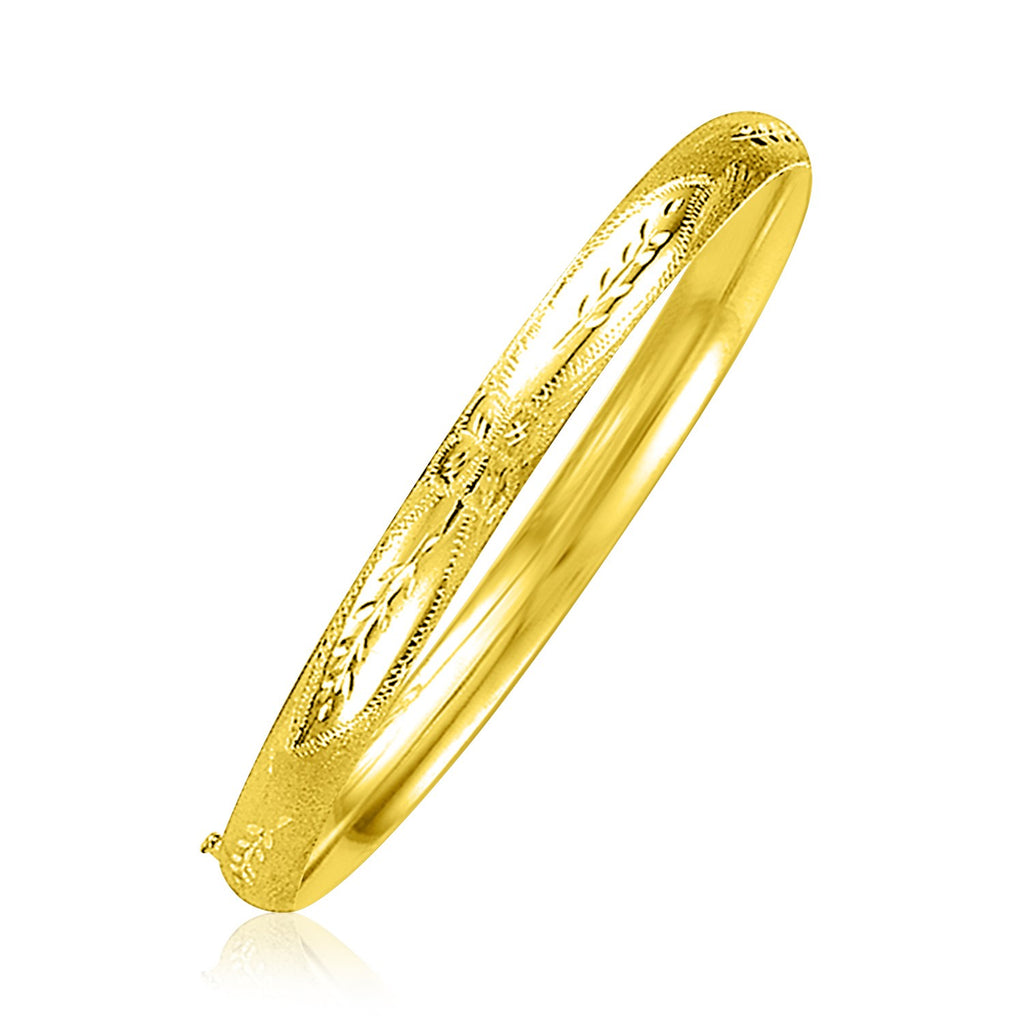 Yellow Gold 14k Dome Florentine Design Bangle