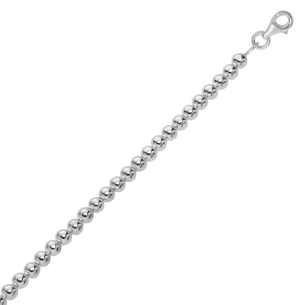 Sterling Silver Rhodium Plated Women's Bracelet with a Polished Bead Motif