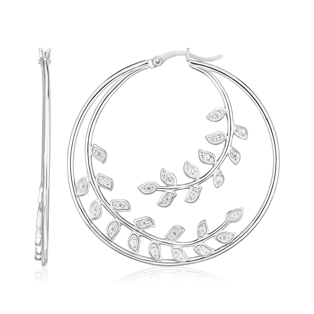 Sterling Silver Unique Hoop Earrings with Multiple Textured Vines & Hinged Snap Back
