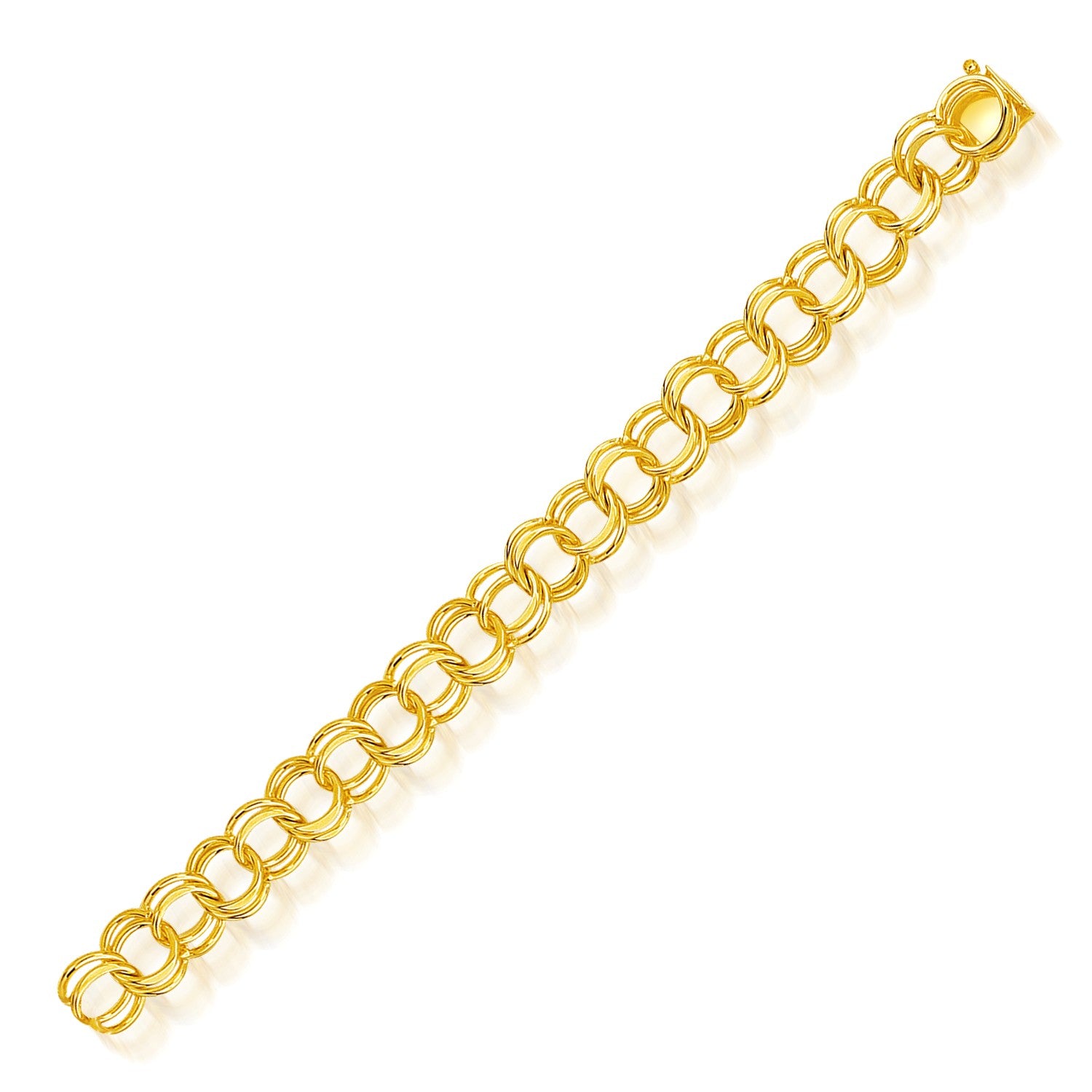 Yellow Gold 14k 10.0mm Solid Double Link Women's Charm Bracelet