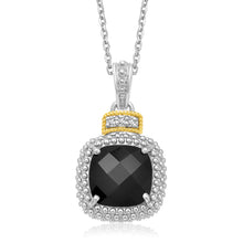 Load image into Gallery viewer, 18k Yellow Gold &amp; Sterling Silver Popcorn Cushion Black Onyx and Diamond Pendant