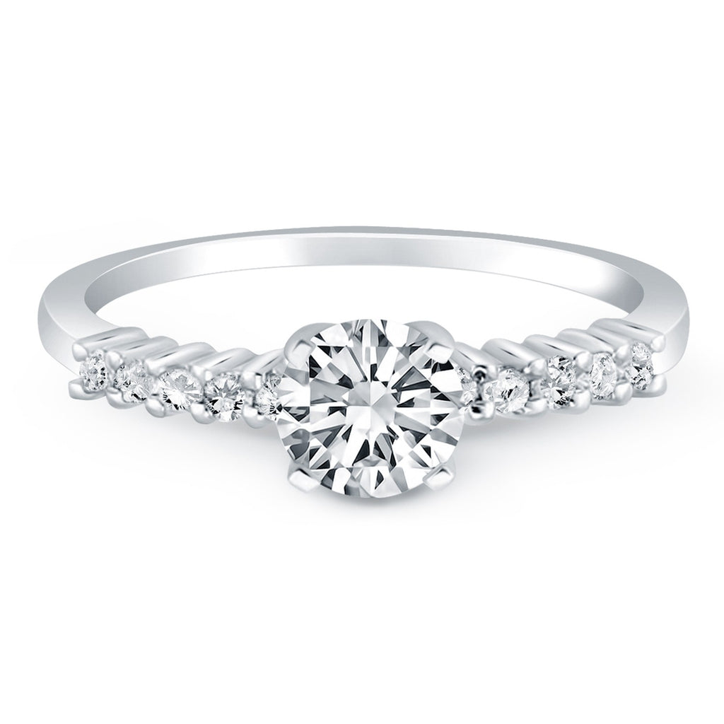 White Gold 14k Shared Prong Accent Diamond Engagement Ring