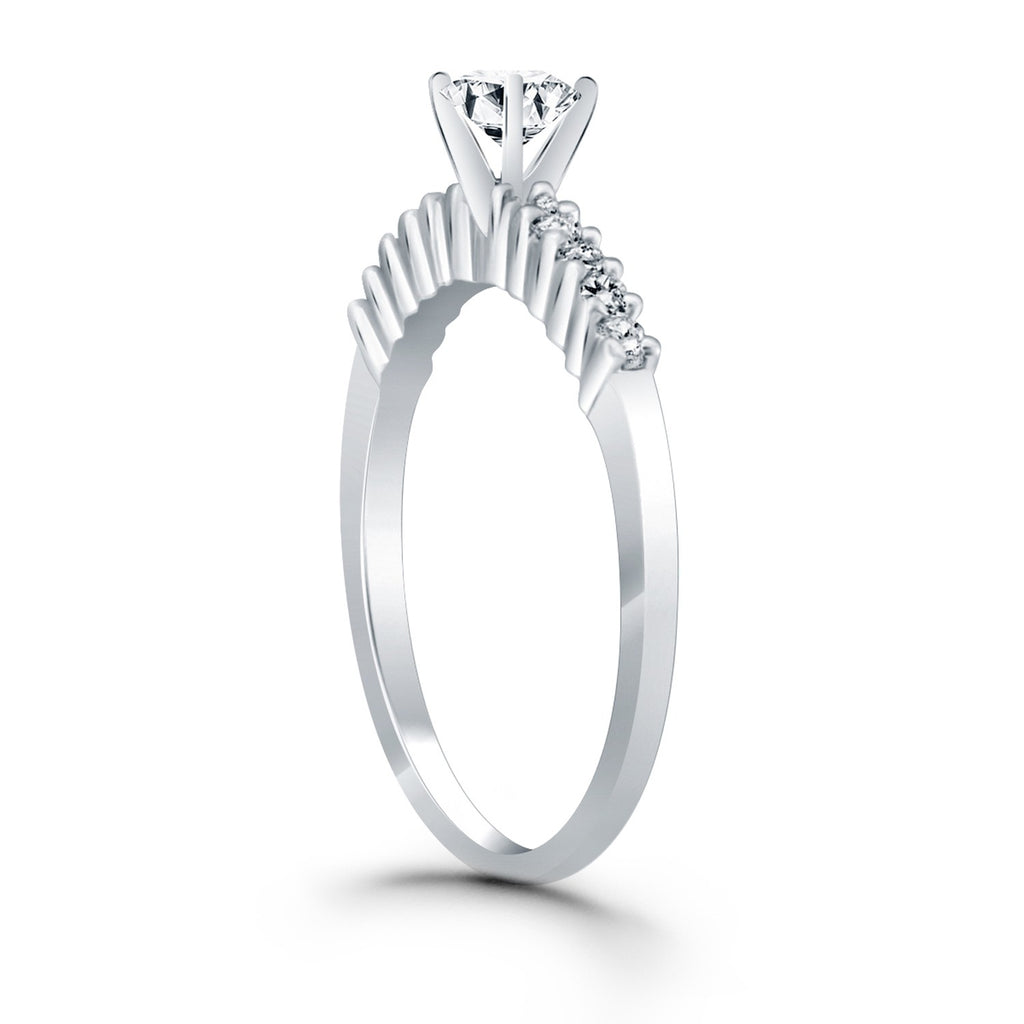 White Gold 14k Shared Prong Accent Diamond Engagement Ring