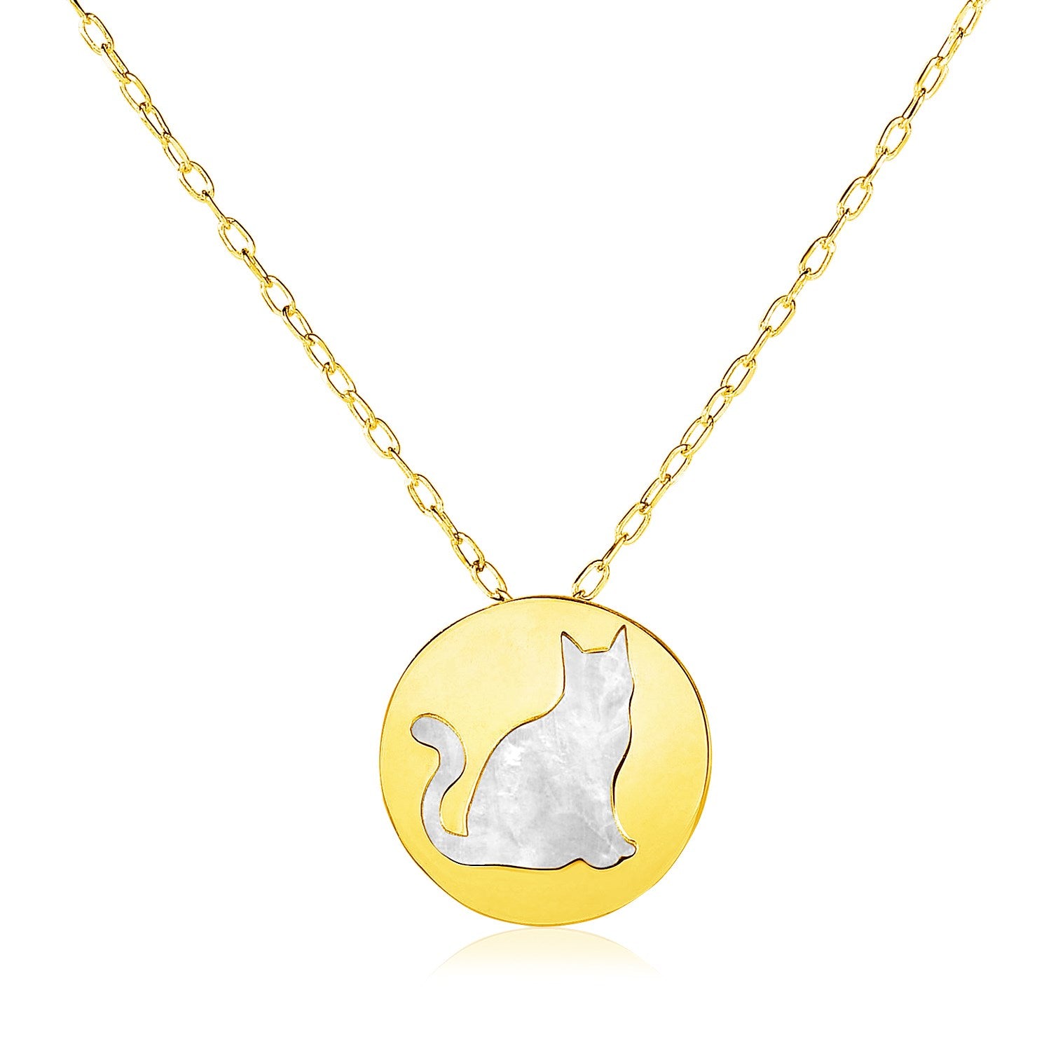 Yellow Gold 14k Women's Pearl Necklace with Cat Symbol