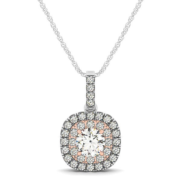 White And Rose Gold 14k Cushion Shape Halo Diamond Pendant