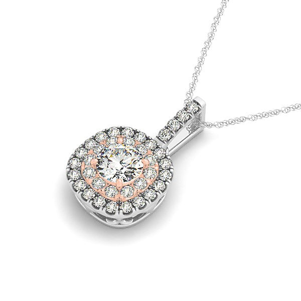 White And Rose Gold 14k Cushion Shape Halo Diamond Pendant