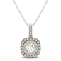 White And Rose Gold 14k Cushion Shape Halo Diamond Pendant