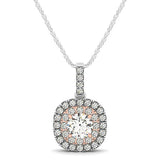 White And Rose Gold 14k Cushion Shape Halo Diamond Pendant